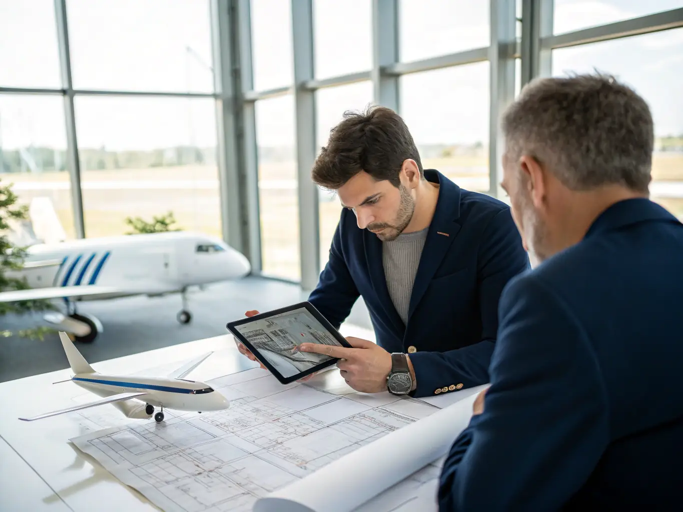 A customized aircraft detailing plan being discussed between a Bee AirCraft Detailing representative and an aircraft owner, emphasizing the tailored approach.